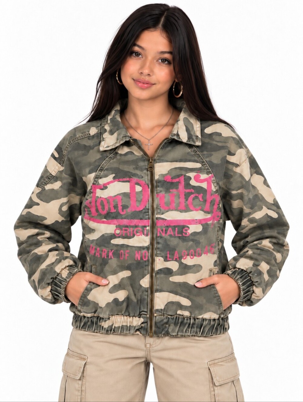 VON DUTCH GIRLS OG CADET CAMO DENIM BOMBER JACKET SIZE 14 NWT